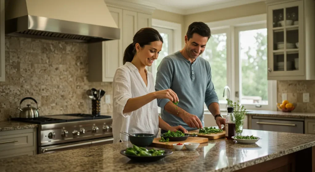 Couple Cooking in Luxury Kitchen